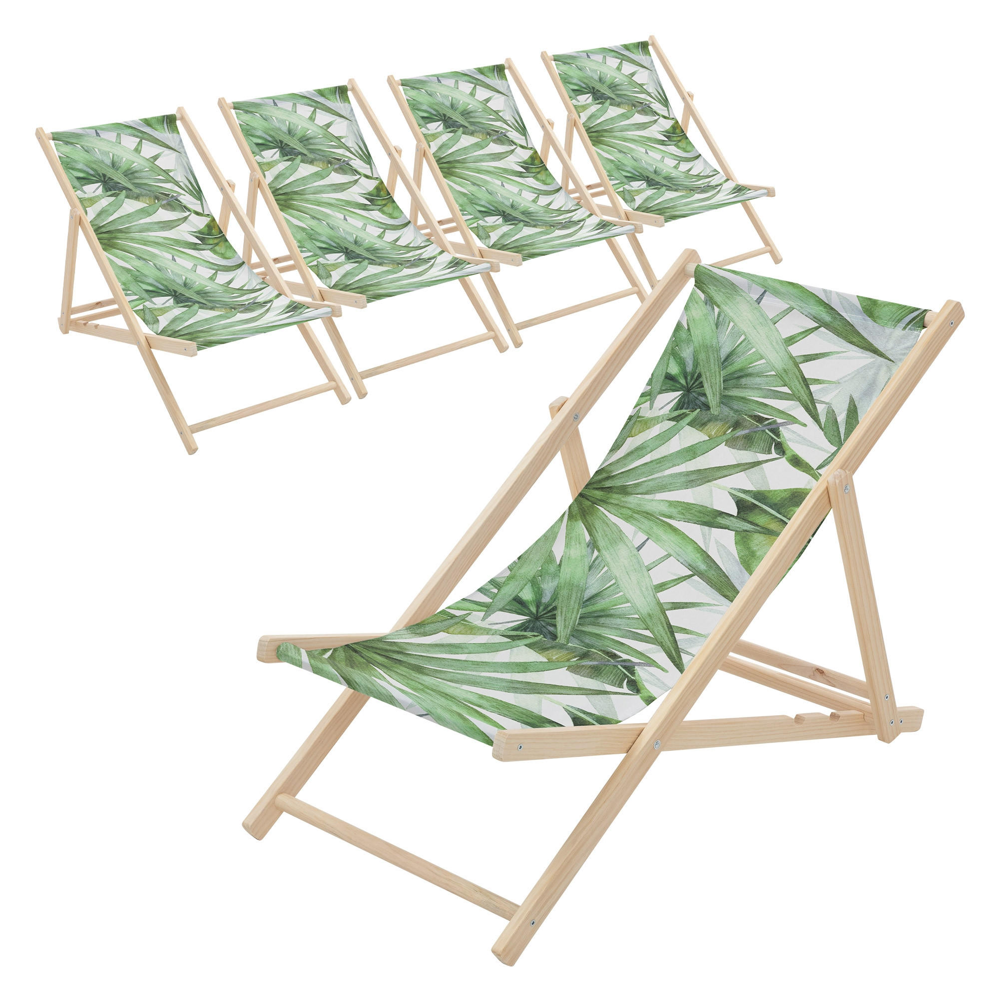 SADA 5 lehátek Palme, zeleno-bílá - zelená barva, dřevo (57.5/83/100cm) - ECD-Germany