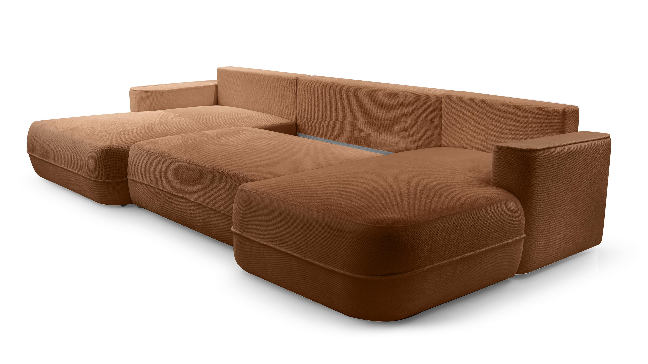 WOHNLANDSCHAFT Peoni Kupfer 364/168/87 cm mit Schlaffunktion - Schwarz/Orange, Kunststoff/Textil (364/87/168cm) - AX Living