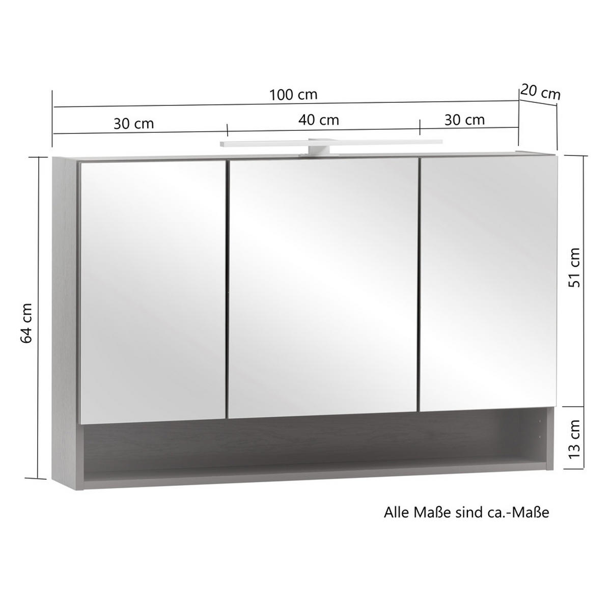 SPIEGELSCHRANK Kahla-03 - Grau, Holzwerkstoff (100/64/20cm) - Lomado