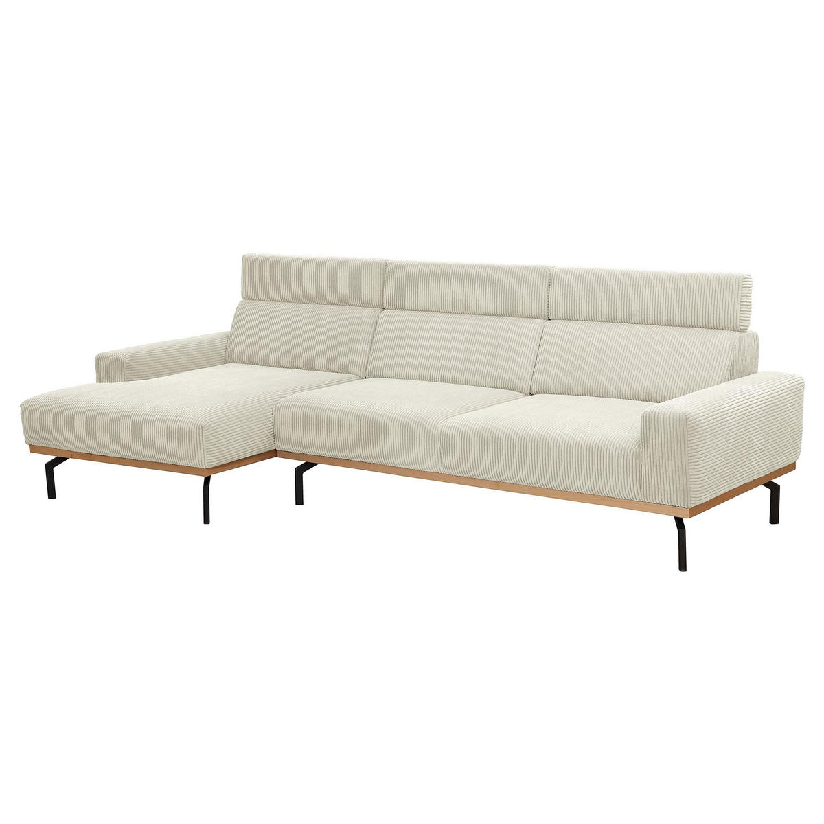 ECKSOFA mit Longchair links Katrien Cordstoff creme - Creme, Kunststoff (135/280cm) - 58aufmkessel