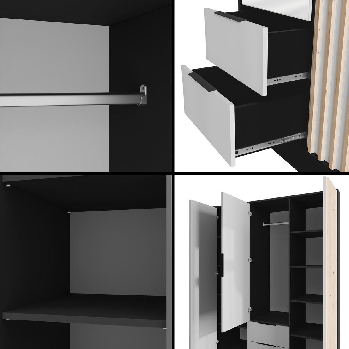 KLEIDERSCHRANK NELIA - 150 cm - Schwarz/Weiß, Holzwerkstoff (150/200/51cm) - ALTDECOR