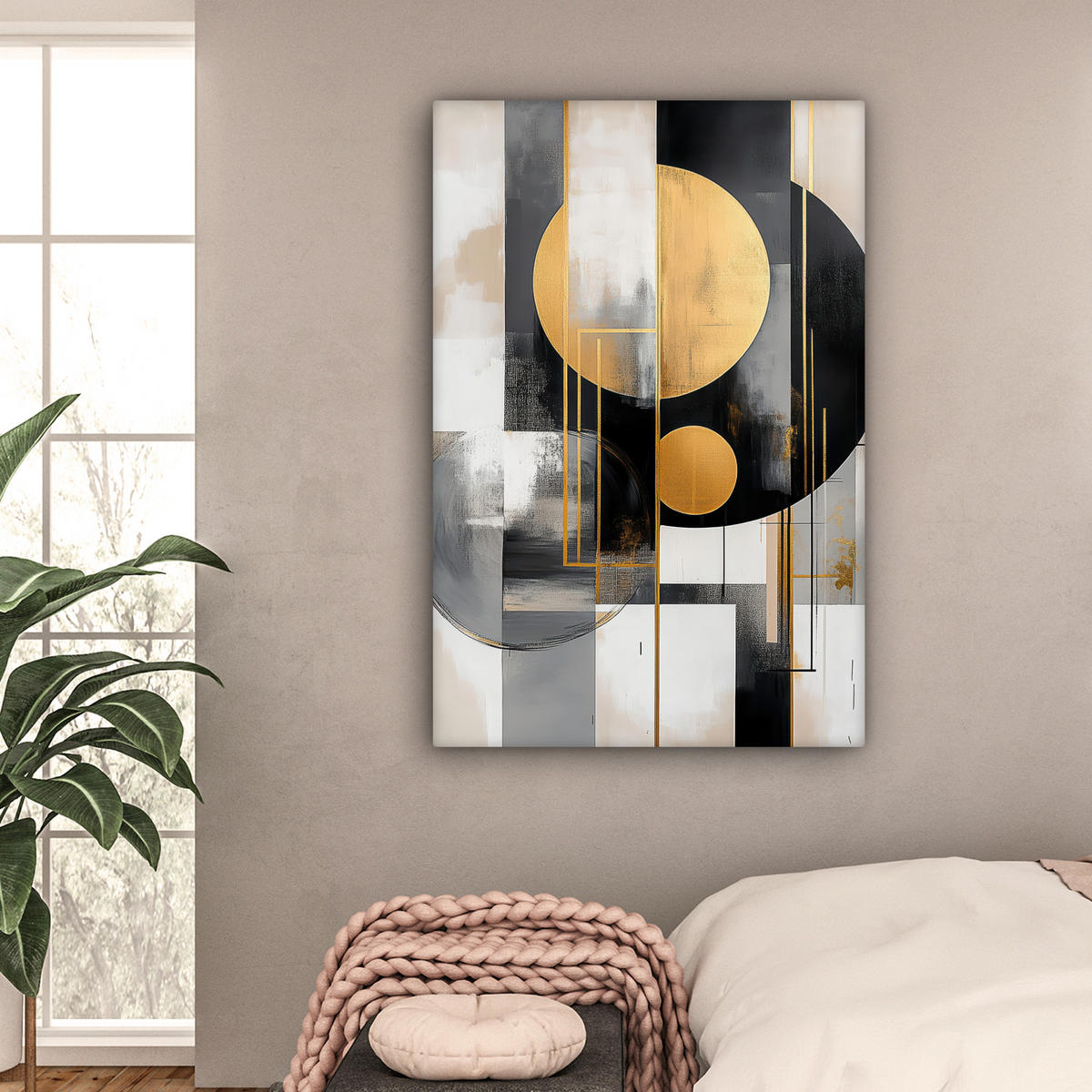 LEINWANDBILD Abstrakt - Gold - Silber - Formen - Ästhetisch - Modern Deko Groß 90x140 cm - Goldfarben, Textil (90/140cm) - MuchoWow