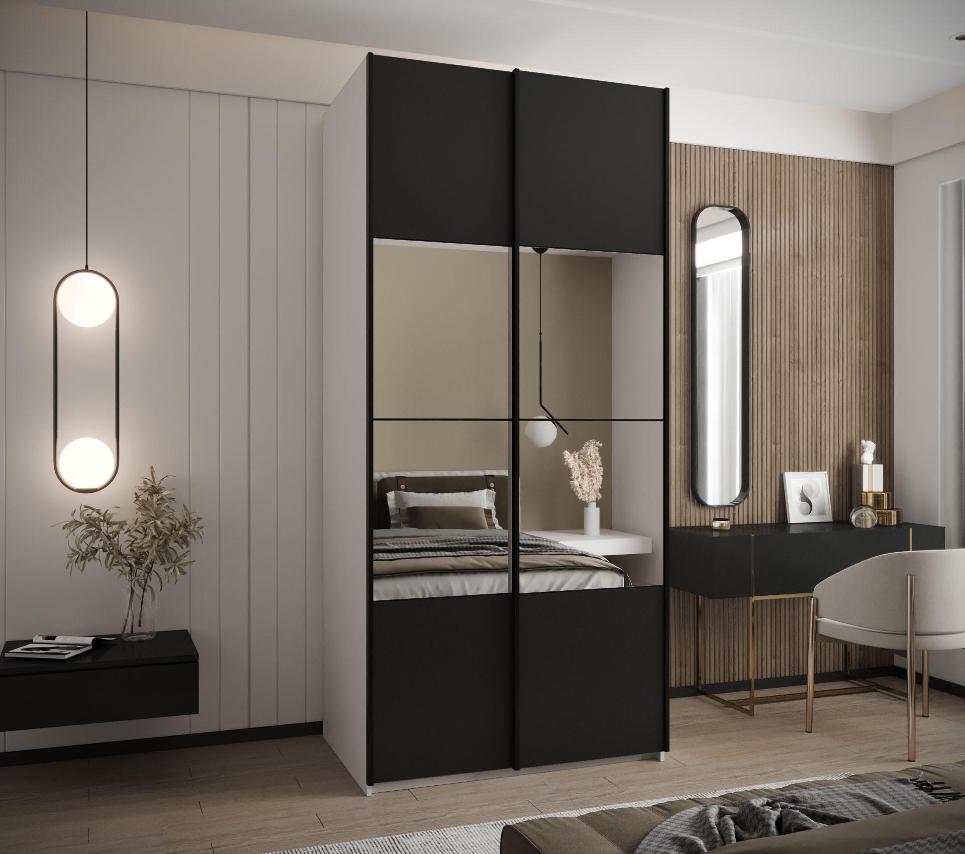 SCHWEBETÜRENSCHRANK 245,5/100/64 2-türig - Schwarz/Weiß, Holz/Metall (100/245/64cm) - Abiks Möbel