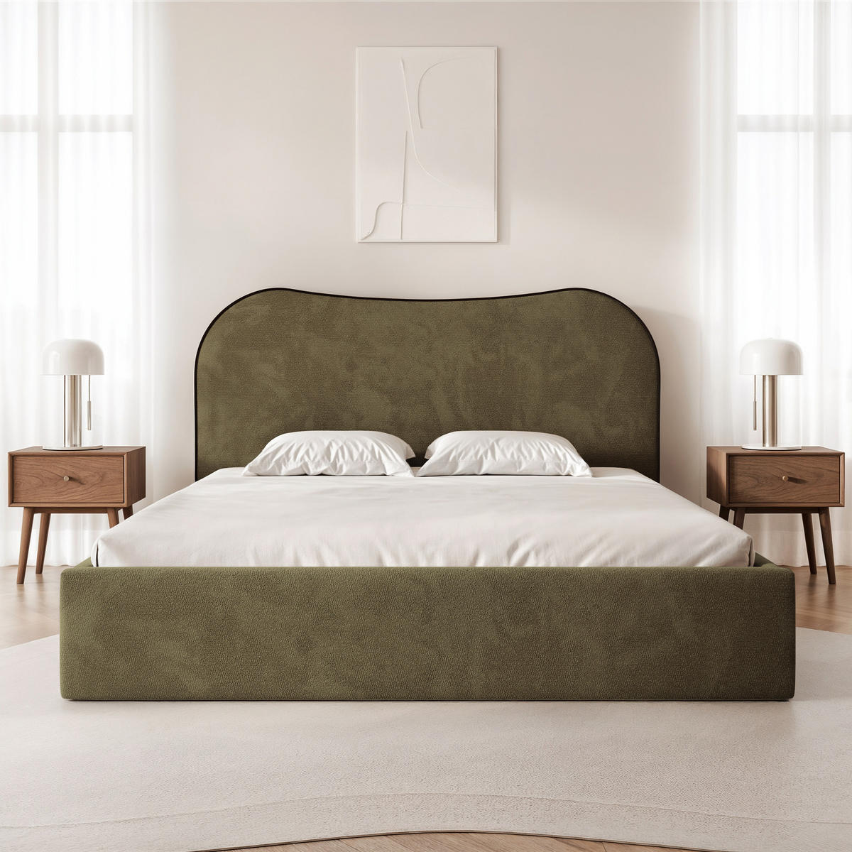 POLSTERBETT Rotello 200x200 cm Olivgrün Chenille Stoff – (Bettkasten, Lattenrost) - Olivgrün, Holz/Holzwerkstoff (200/200cm) - Ravio