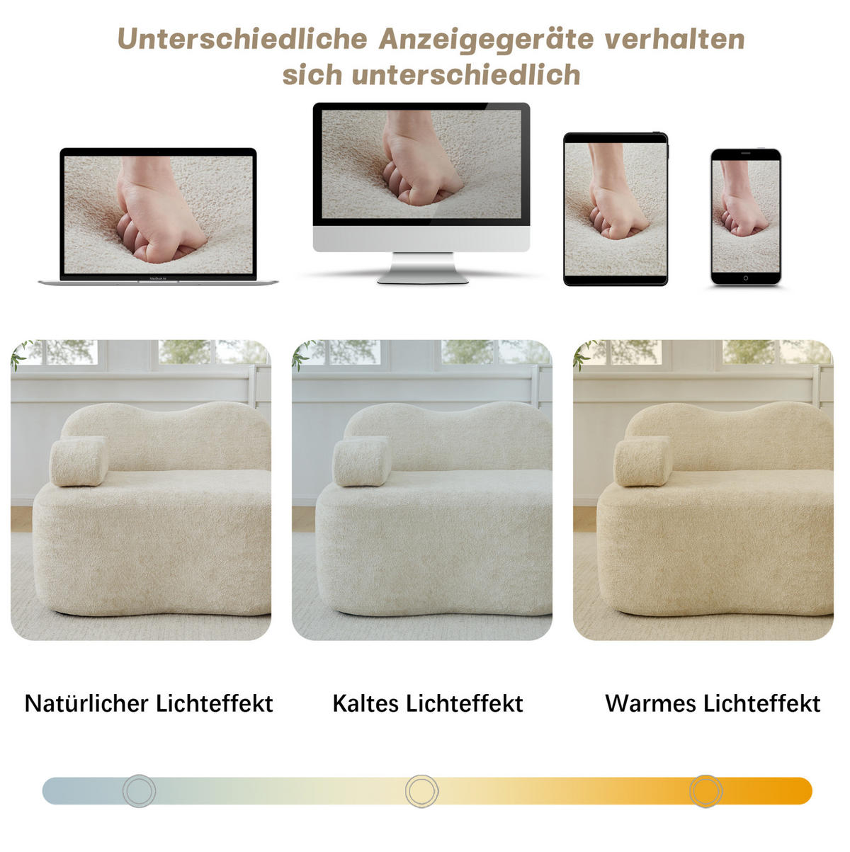 SOFA 192/167/70 cm in Beige aus Samt mit Hockern - Beige, Textil (167/70/192cm) - Flora Grace