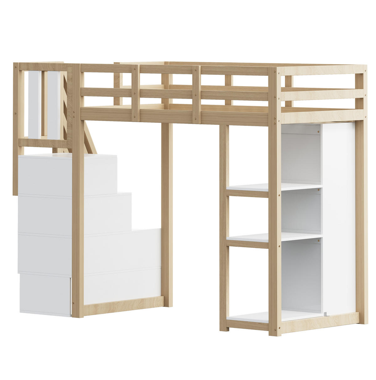 HOCHBETT 90/200 cm aus Massivholz mit Stauraum, Regal und Rausfallschutz - Weiß, Holz (90/200cm) - BEAOK