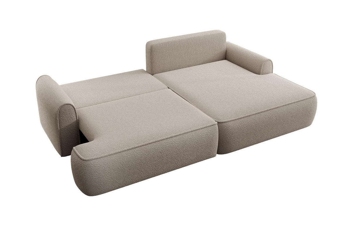 ECKSOFA MARE Beige Boucle-Stoff mit Schlaffunktion - Beige, Holz (250/146cm) - MASSENO