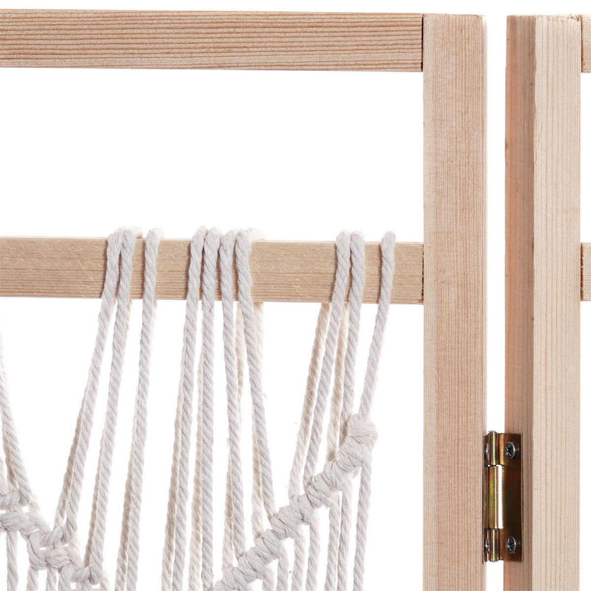 RAUMTEILER Boho 3-tlg. 166x123 cm, mit Makramee-Knüpfung naturfarben - Naturfarben, Holz (123/166/2cm) - CREEDWOOD