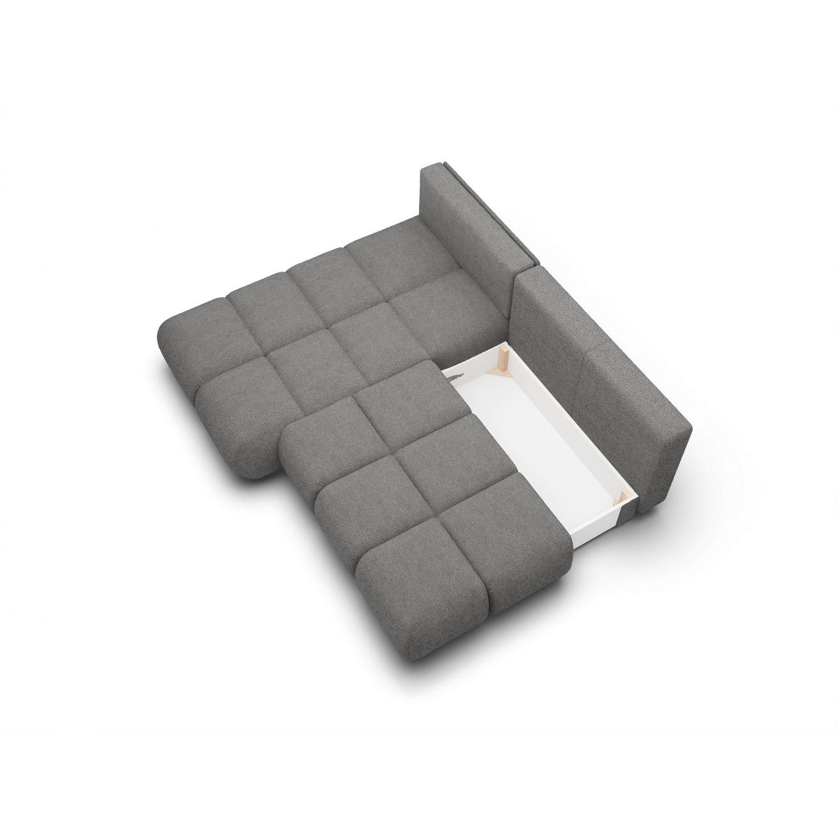 ECKSOFA CORSO L-S Grau Boucle-Stoff mit Schlaffunktion - Grau, Holz (230/177cm) - MASSENO