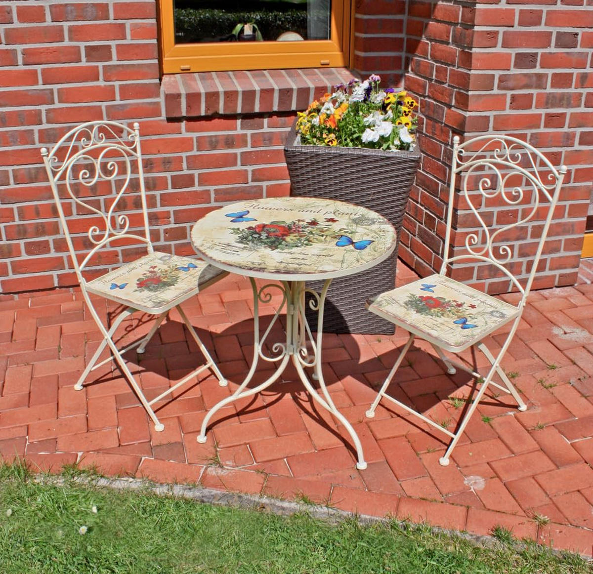 BISTRO-SET Greta 3-tlg. Altweiß Stahl Balkonset Gartenmöbel-Set - Weiß, Metall - DELUKE