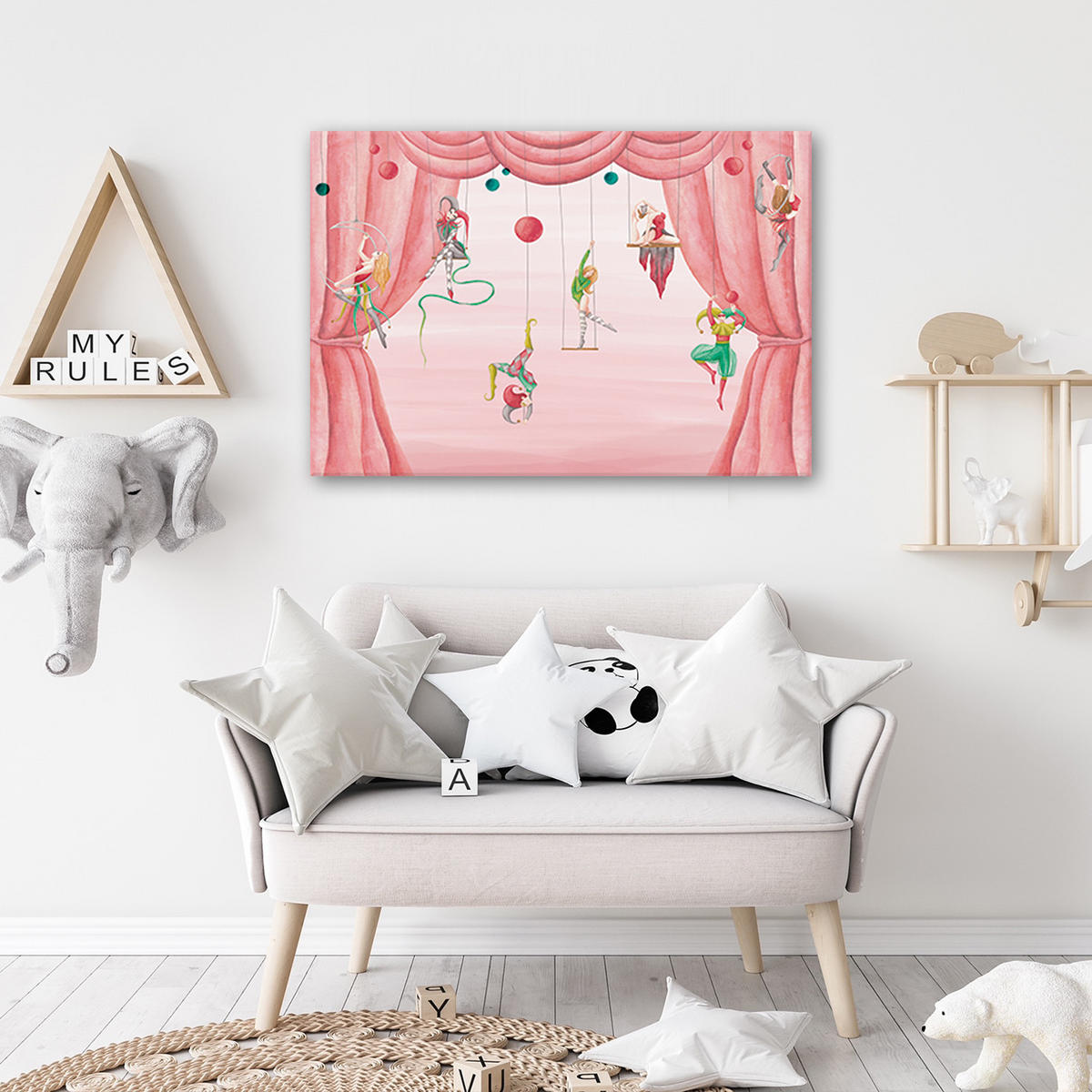 WANDBILD zirkusakrobat - Rot, Textil (60/40cm) - Feeby