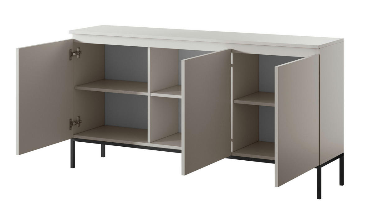 SIDEBOARD Bemmi Beige mit schwarzen Beinen 3-türig 150 cm - Beige/Schwarz, Holzwerkstoff/Metall (150/71.5/35cm) - Selsey