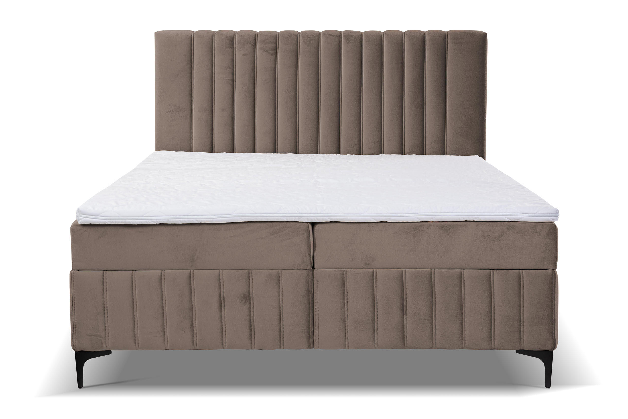 BOXBETT QUANT mit 2 Bettkästen, 180x200, Farbe: Braun, Velourstoff, mit Bonell-Matratze inkl. Topper - Braun, Holz/Kunststoff (180/200cm) - VENASI MÖBEL