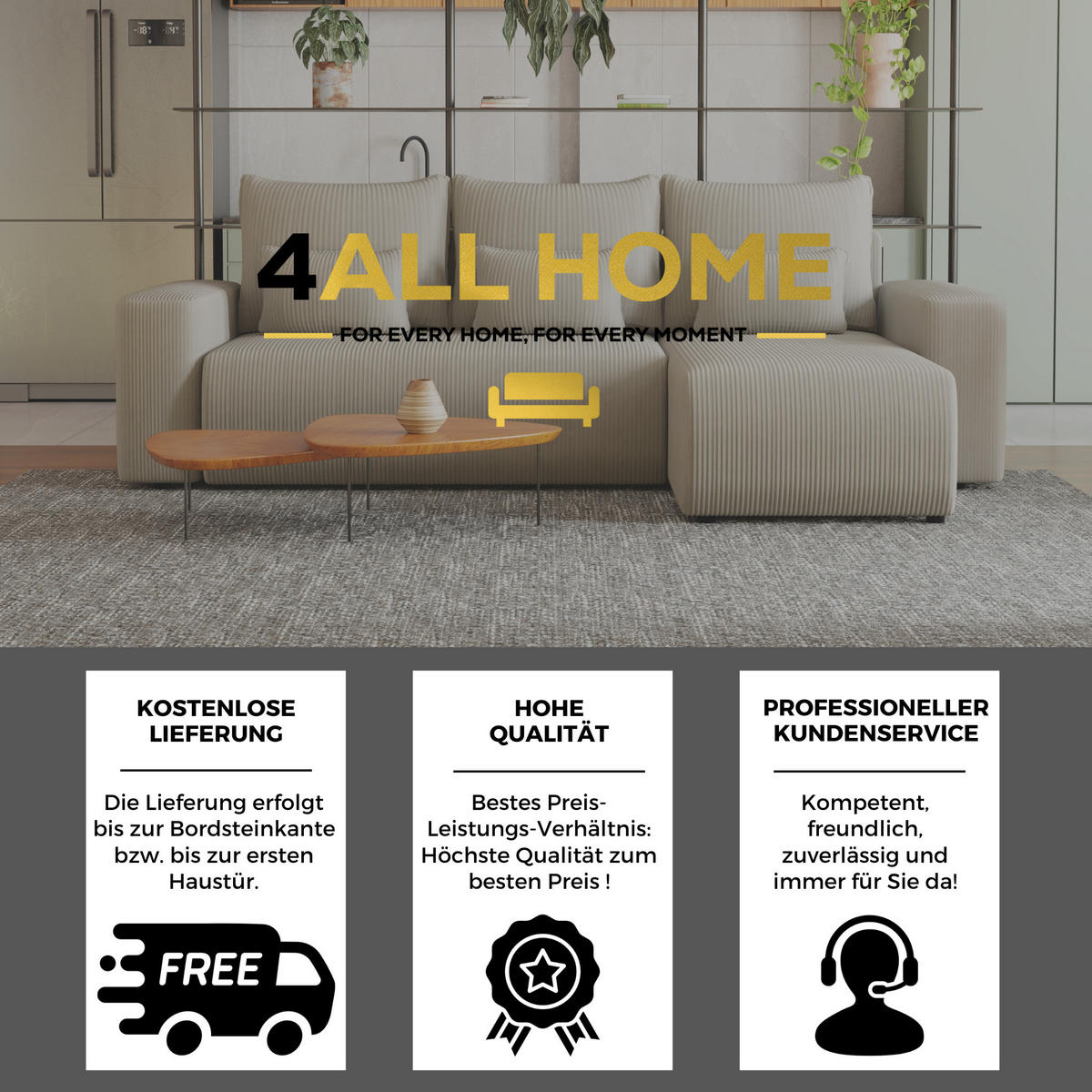 ECKSOFA Travis mit Bettkasten und Schlaffunktion, L-Form, Cord, Universal - Beige, Holzwerkstoff (248/148cm) - 4ALL HOME