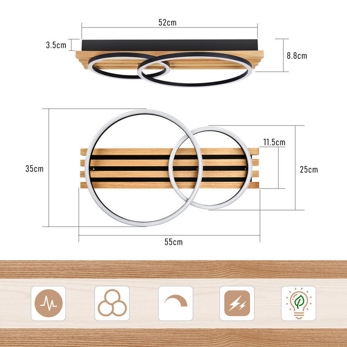 LED-DECKENLEUCHTE Elfriede II 8.8/55/35cm - Eschefarben, Holz (8.8/55/35cm) - Nettlife