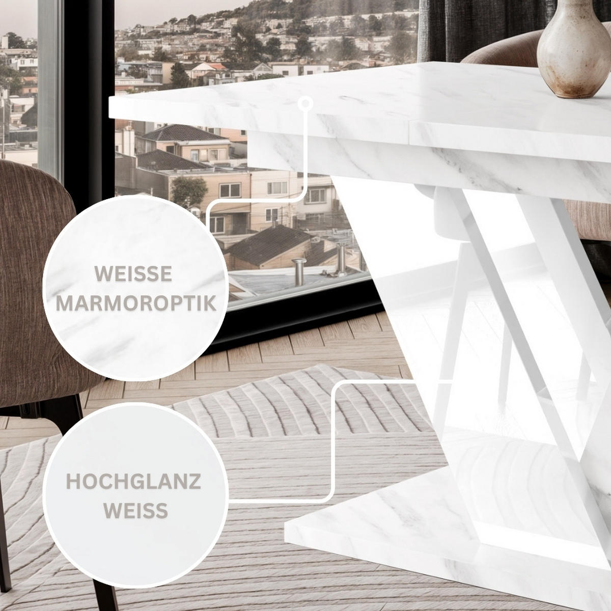 ESSTISCH Bianco Weiß Marmoptik Ausziehbar 120 - 160 cm - Weiß, Holzwerkstoff (120/80/76cm) - PROSPERO