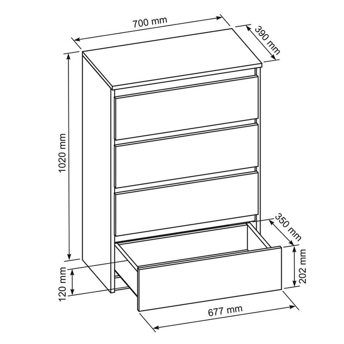 KOMMODE mit 4 Schubladen Schwarz mit HochglanzFronte - Schwarz Hochglanz, Holzwerkstoff (102/70/39cm) - MebLocker