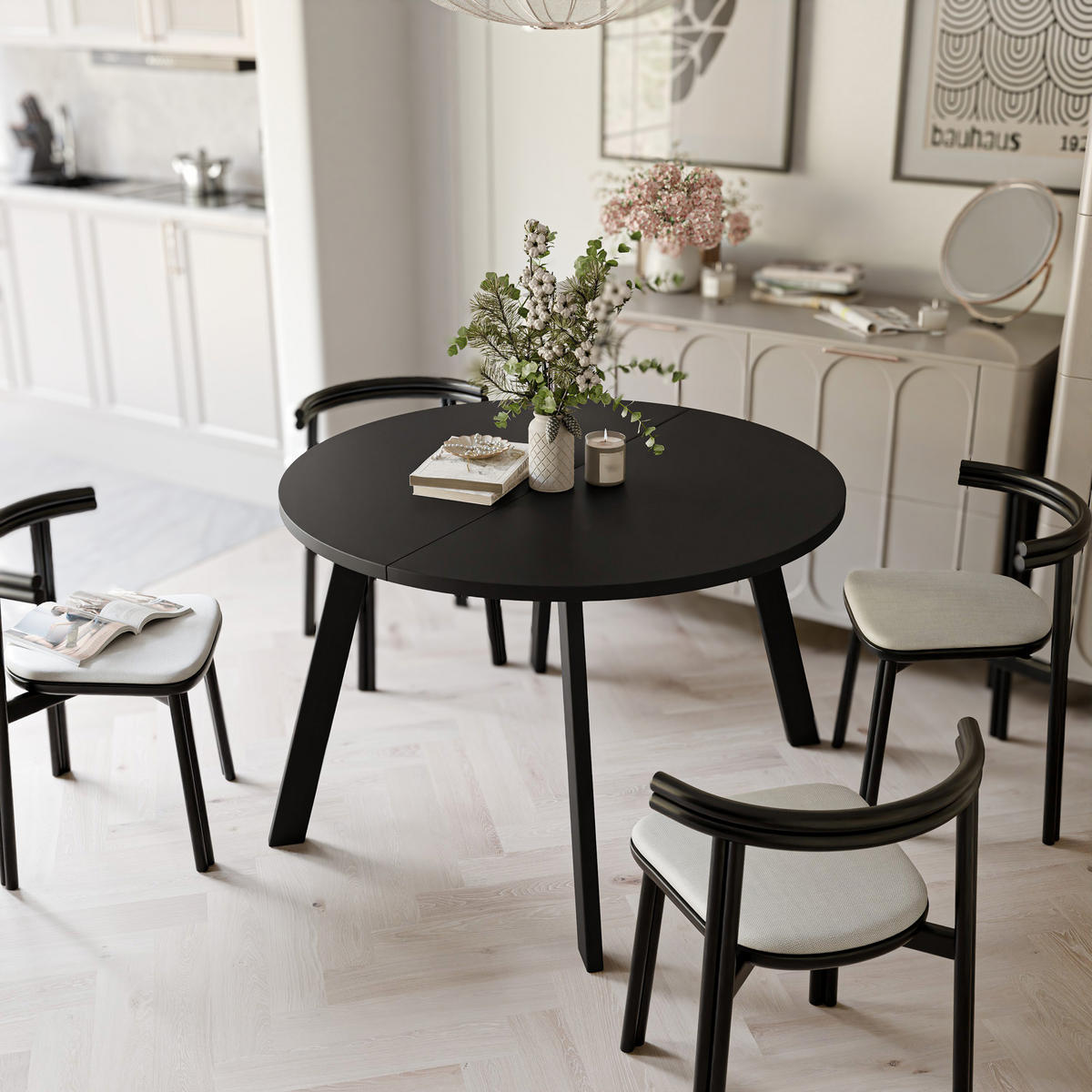 TISCH Schwarze Beine, MDF Tischplatte, Molet Schwarz - Schwarz, Holzwerkstoff (100/100/76cm) - Idohome