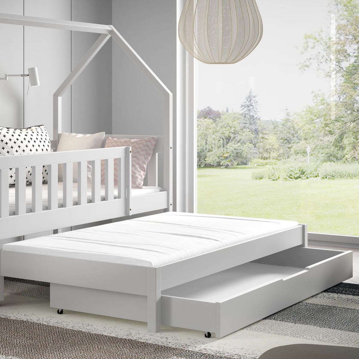 KINDERBETT Holzbett LUMBE, Hausform - Weiß, Holz (80/160cm) - KONSIMO®
