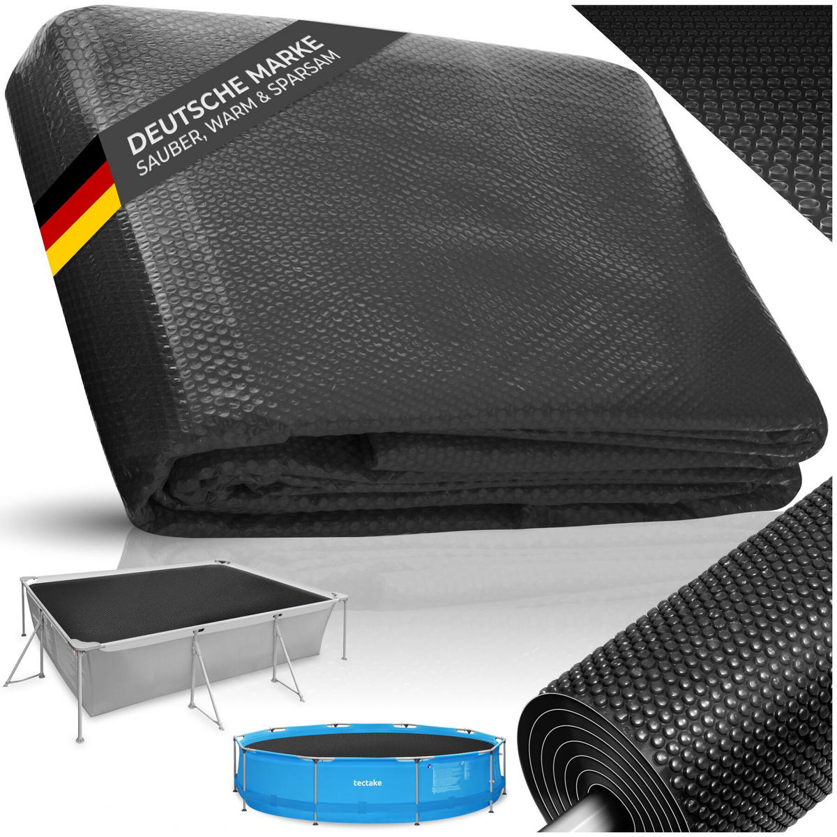 POOL-SOLARFOLIE , 366 x 732 cm, schwarz - Schwarz, Kunststoff (732/366cm) - tectake