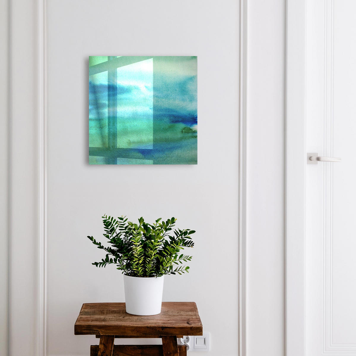 SCHLÜSSELBOX Schwarz 30x30 cm- Türöffnung nach rechts - Aquarellblau - Blau, Metall (30/30/5cm) - TULUP