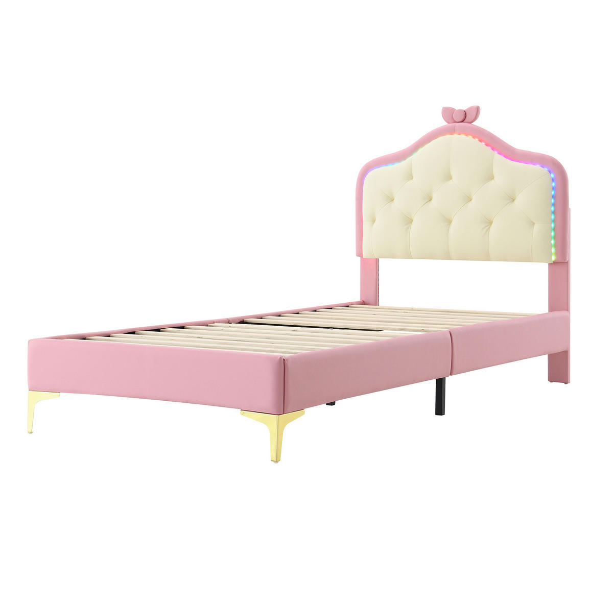 KINDEREINZELBETTEN aus Kunststoff 90x200 cm in Rosa/Weiß mit LED-Beleuchtung - Weiß, Kunststoff (90/200cm) - Modfu