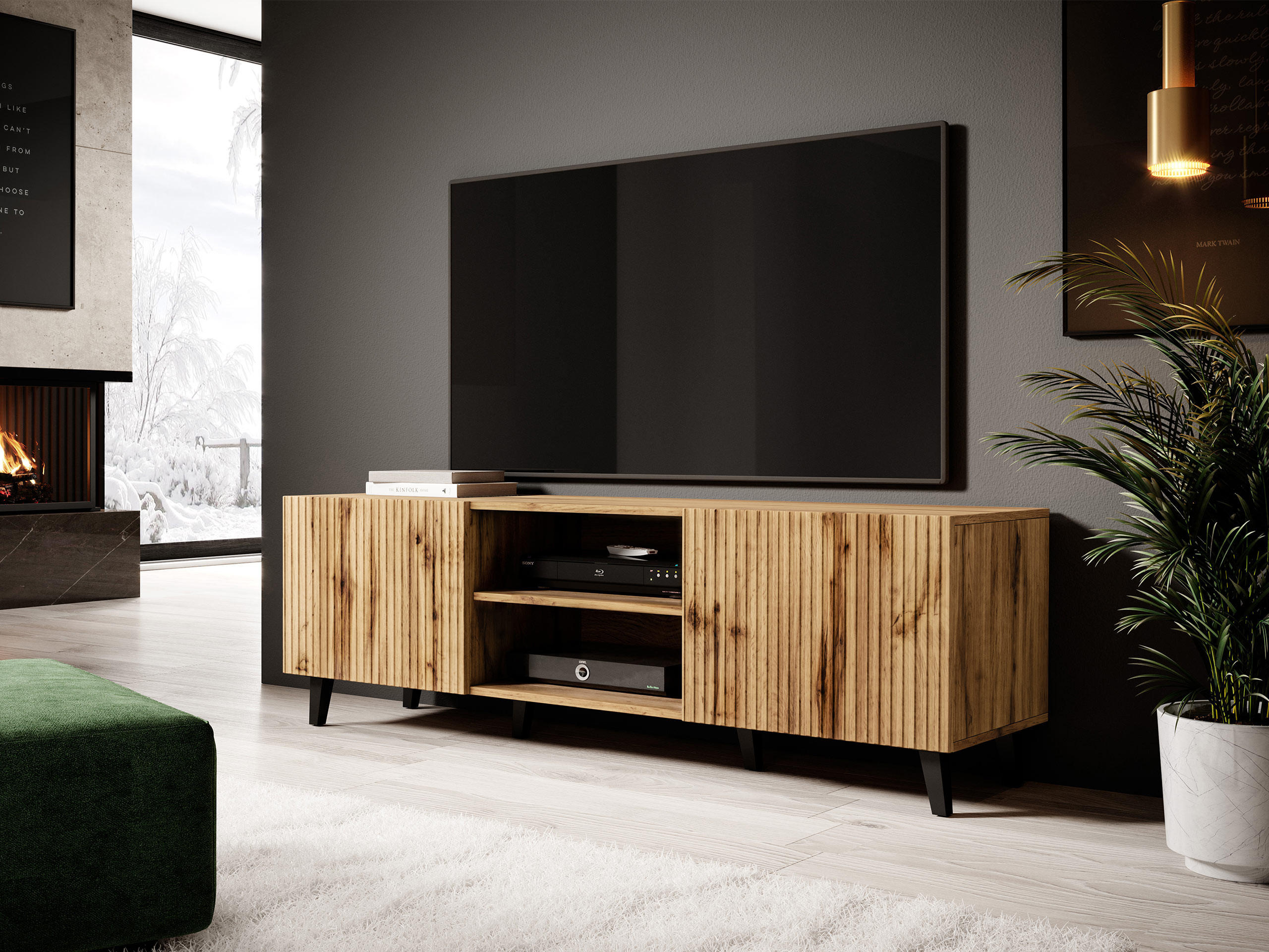 TV-ELEMENT Vamos 150 - Schwarz/Braun, Holzwerkstoff/Kunststoff (150/53/42cm) - MIRJAN24