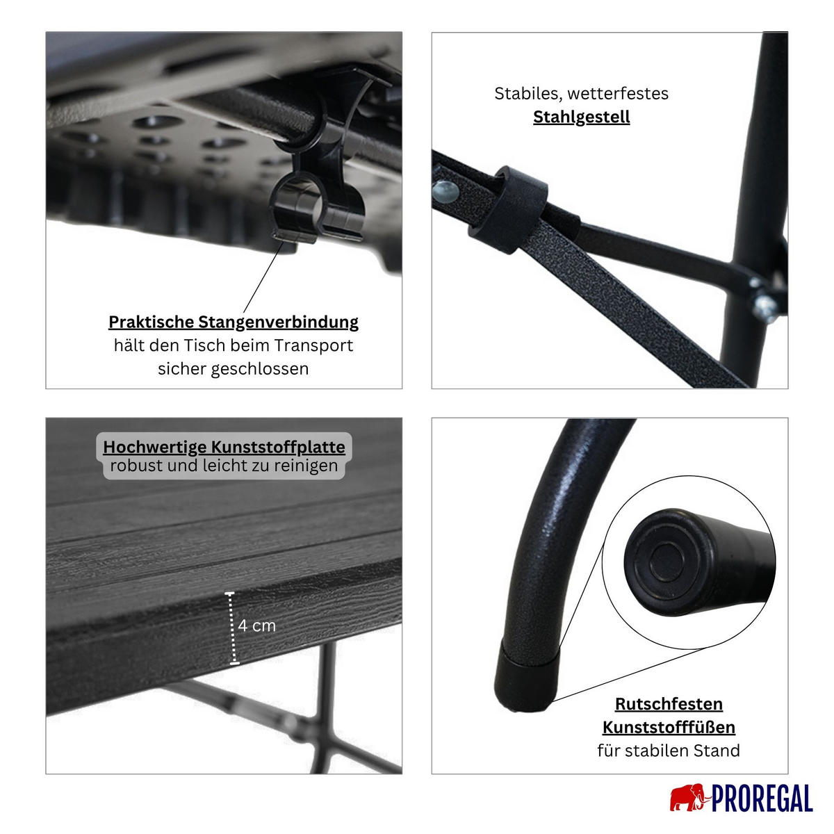 BUFFETTISCH klappbar 180x74cm 8 Personen Kunststoff Holz Optik Schwarz - Schwarz, Kunststoff (74/180/74cm) - CHEFGASTRO