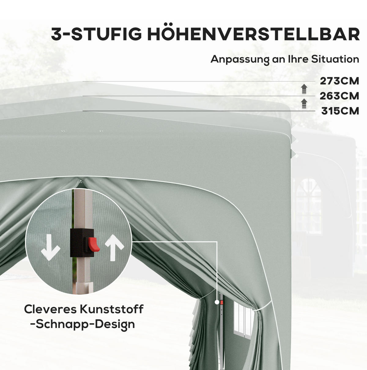 PAVILLONS aus Polyester 300x300x273 cm in Hellgrau mit Seitenteilen - Hellgrau, Textil (300/273/300cm) - Modfu