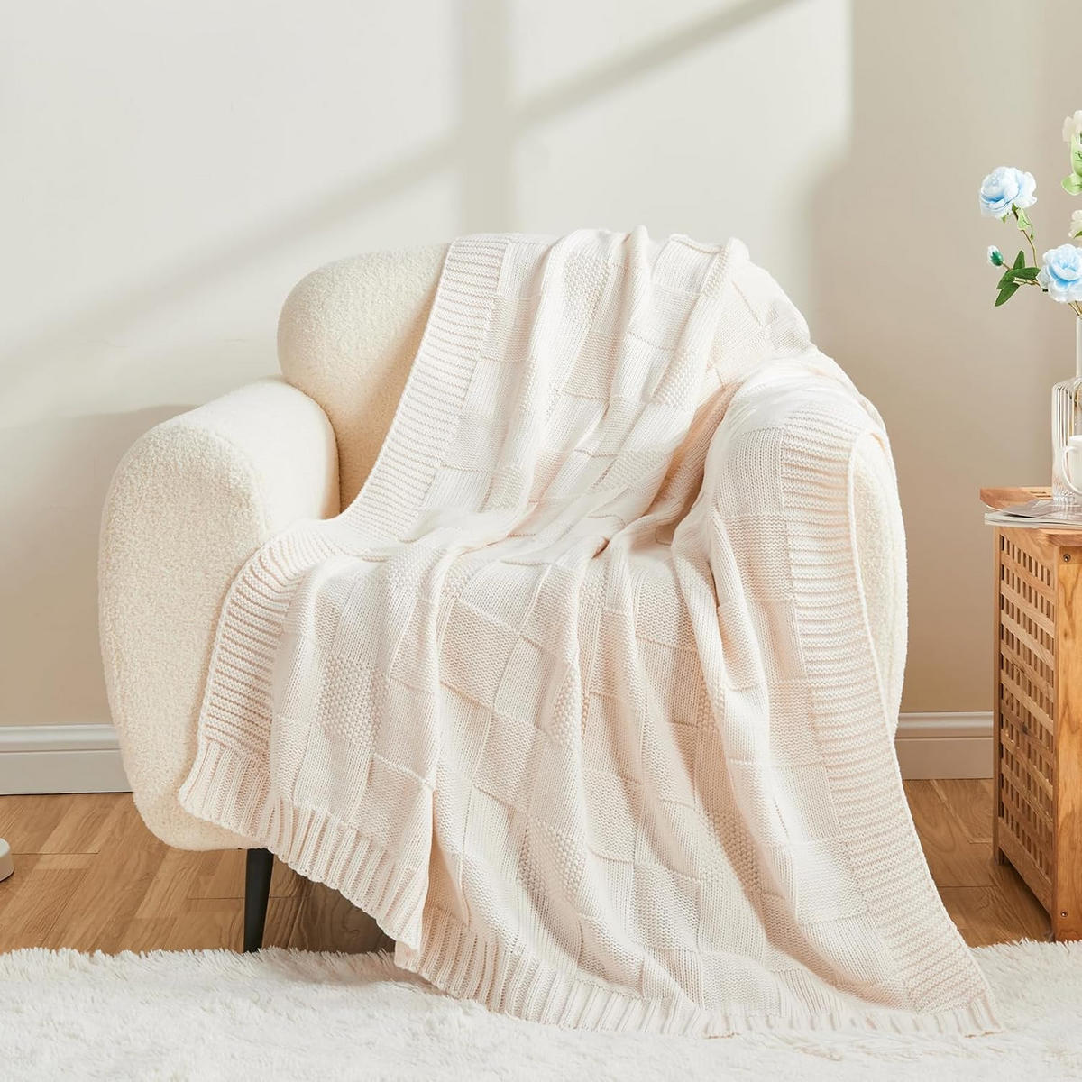 STRICKDECKE – 70 x 100 cm – Ecru - Ecru, Textil (70/100cm)