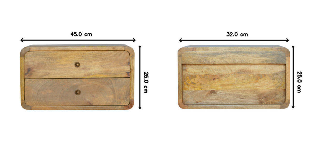NACHTTISCH mit 2-Schubladen, Wandmontiert, Beige - Messingfarben/Braun, Holz/Metall (45/25/32cm) - Artisan Furniture
