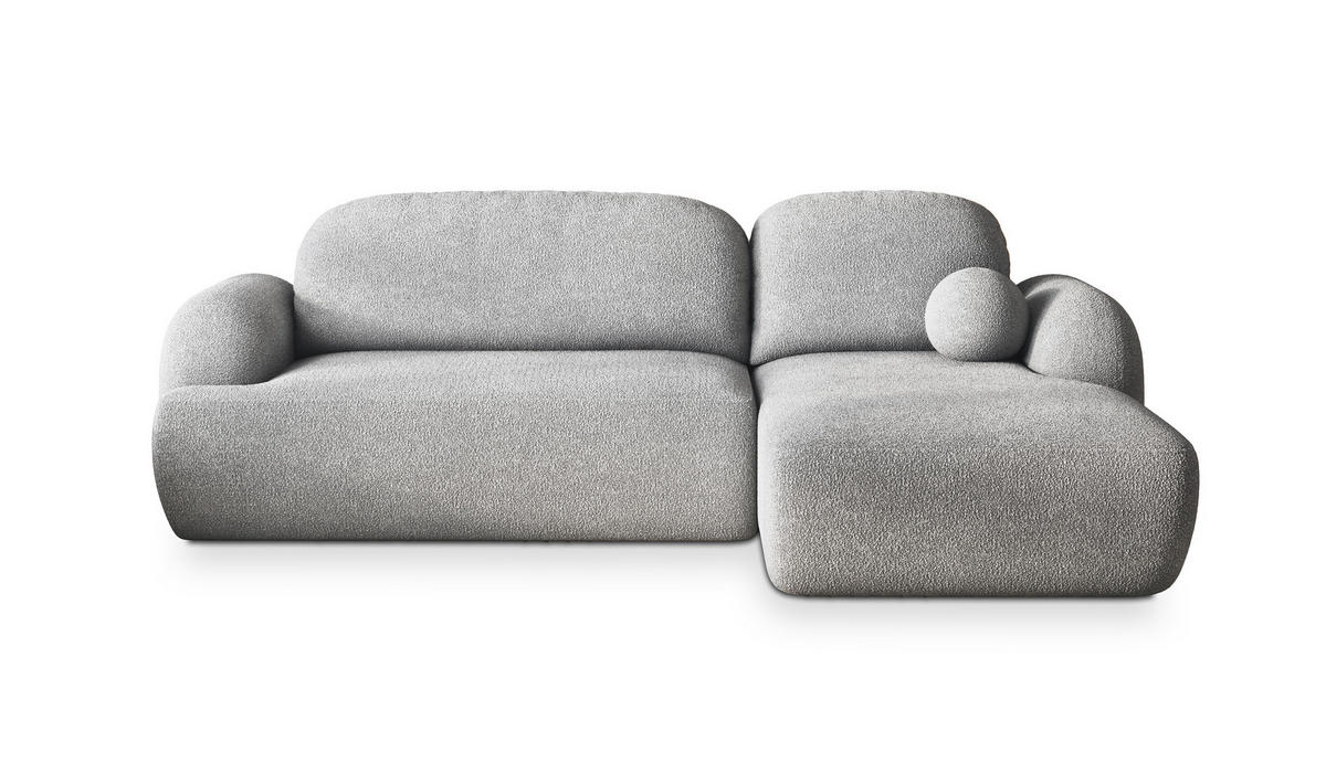 ECKSOFA MODENZA N R-S Hellgrau Boucle-Stoff mit Schlaffunktion - Hellgrau, Holz (266/148cm) - MASSENO