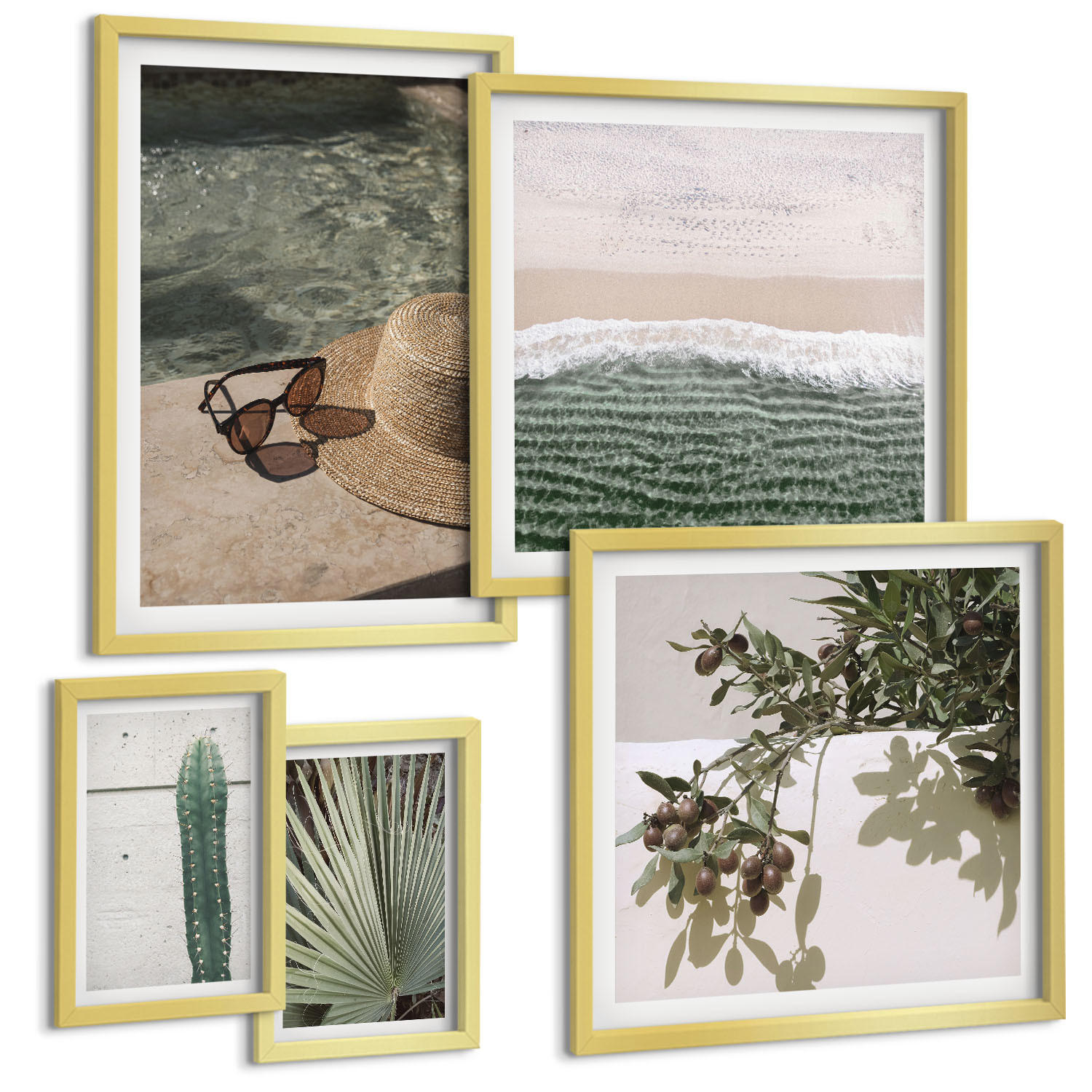 BILDER SET 5er Set - 50x50 cm & 20x30 cm & 40x60 cm Goldrahmen - Zubehör für tropische Pflanzen - Goldfarben, Kunststoff (40/60cm) - TULUP