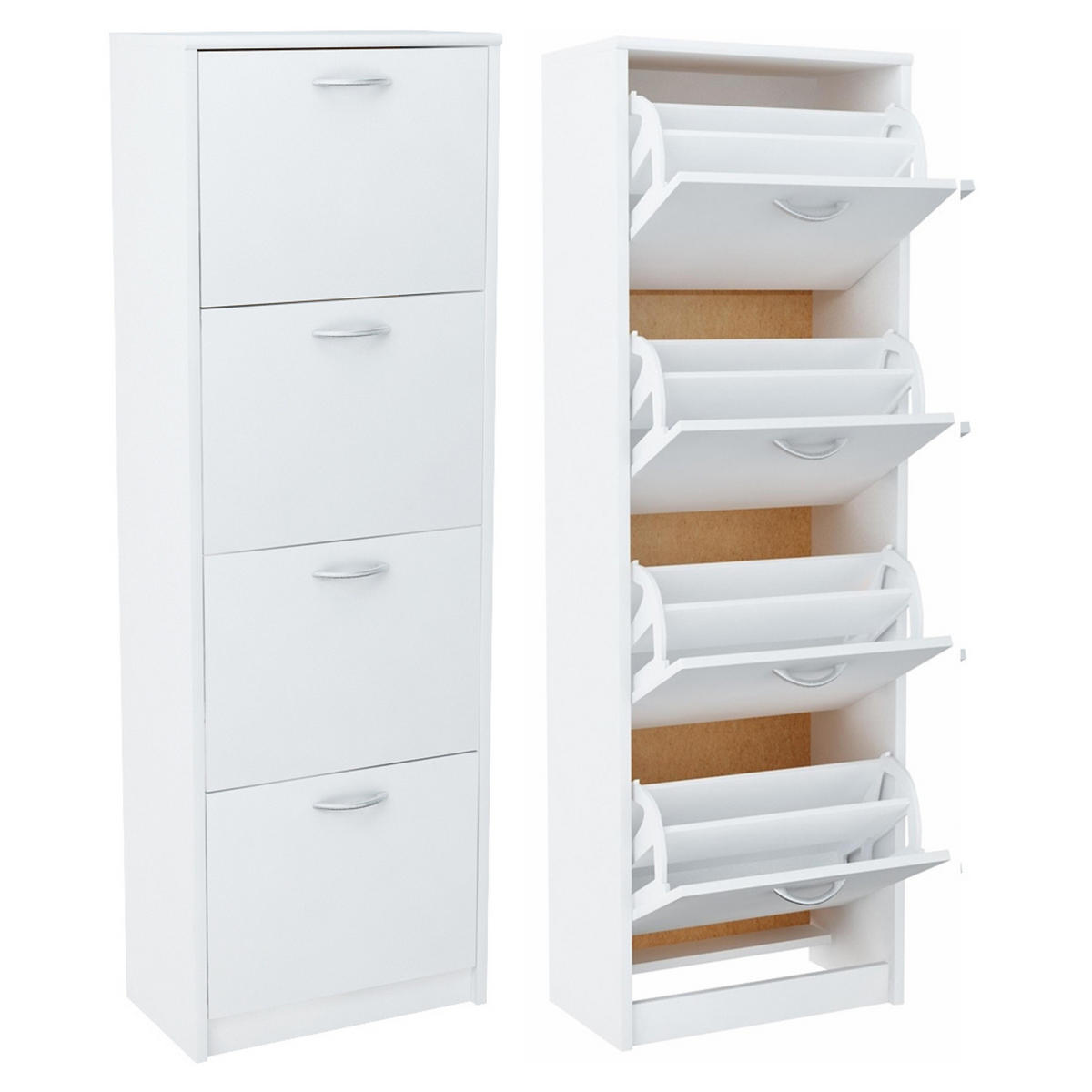 SCHUHSCHRANK mit 4 Fächern in Weiß - Weiß, Holzwerkstoff (50/152/28cm) - Home Collective