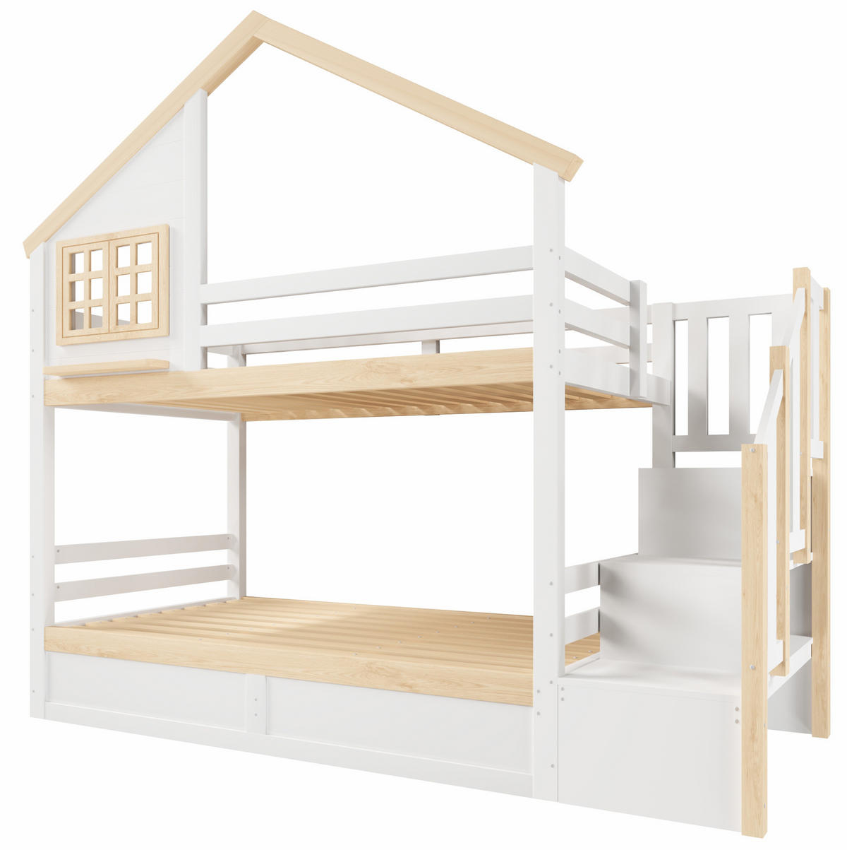 ETAGENBETT mit Stauraum 90x200 cm Weiß/Natur - Weiß, Holzwerkstoff (90/200cm) - Beauniv