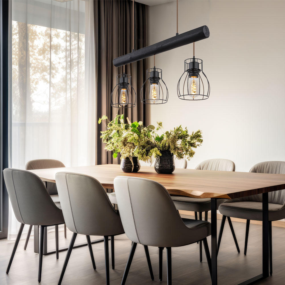 HÄNGELEUCHTE Metallgitter Schwarz Holz - Schwarz, Holz (60/13.6/140cm) - Globo Lighting