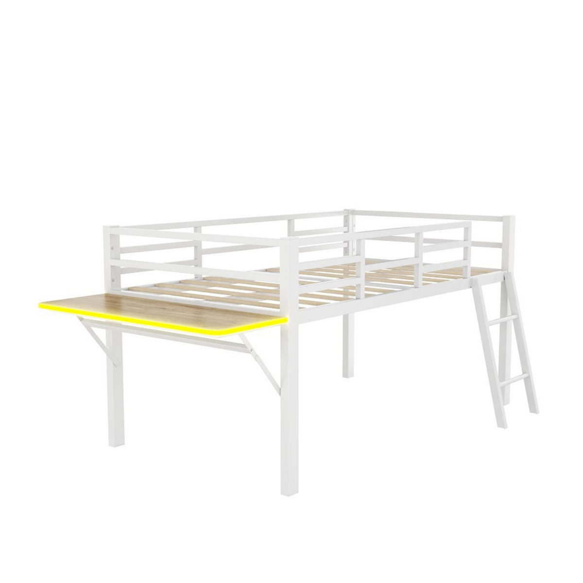 METALLBETT 90 x 200 cm in Weiß mit LED-Lichtband - Weiß, Metall (90/200cm) - KOMHTOM