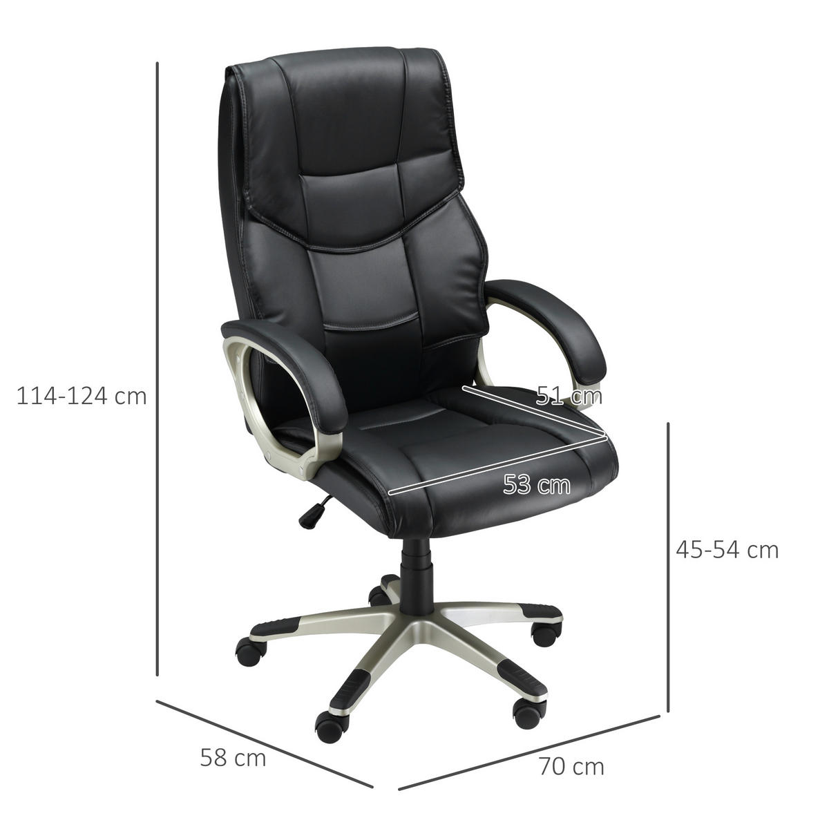 BÜROSTUHL Amalia Schwarz Kunsterleder (PU) 53/51 cm - Schwarz, Leder/Kunststoff (58/70/124cm) - Jamb