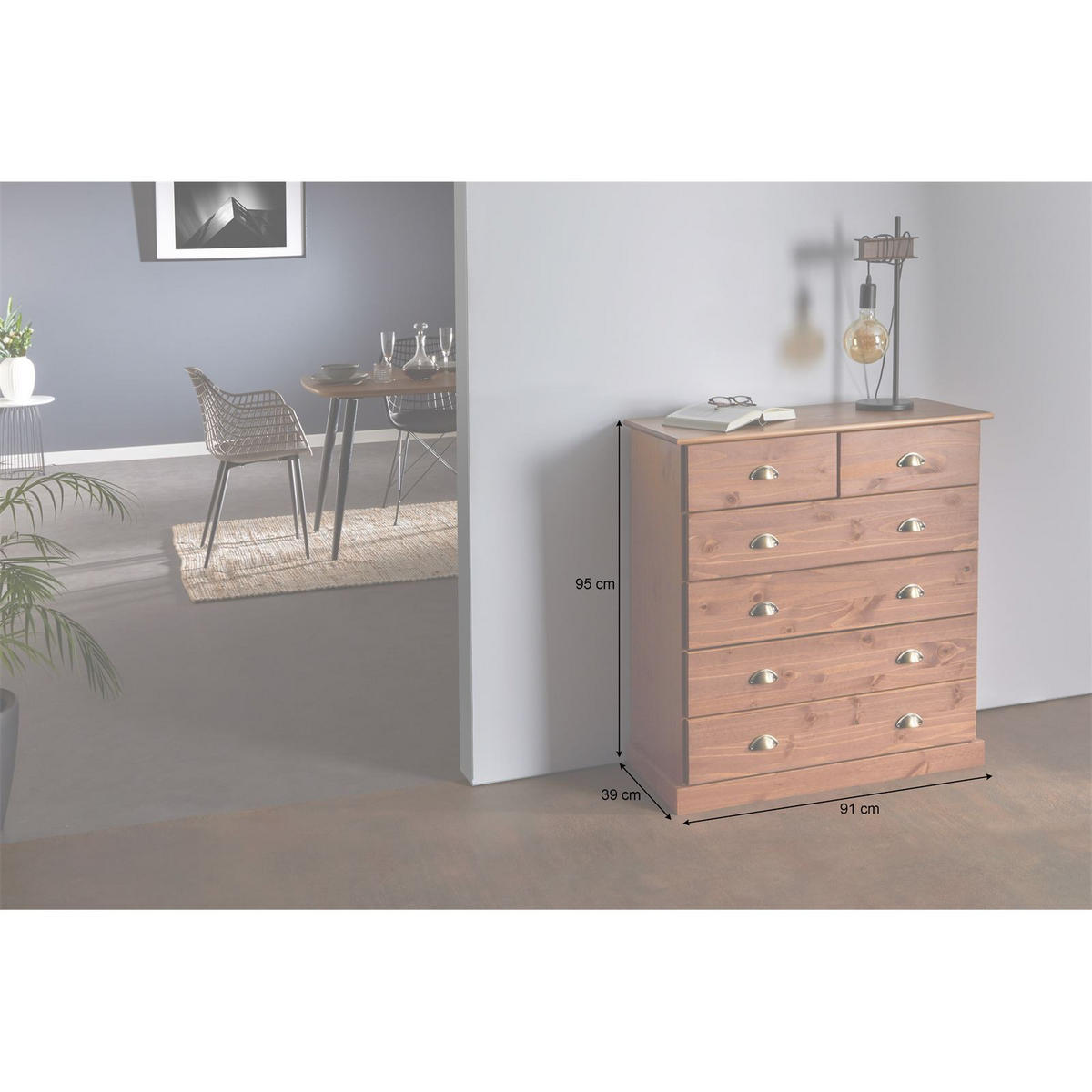 KOMMODE PARIS - Kastanienfarben, Holz (91/95/39cm) - IDIMEX