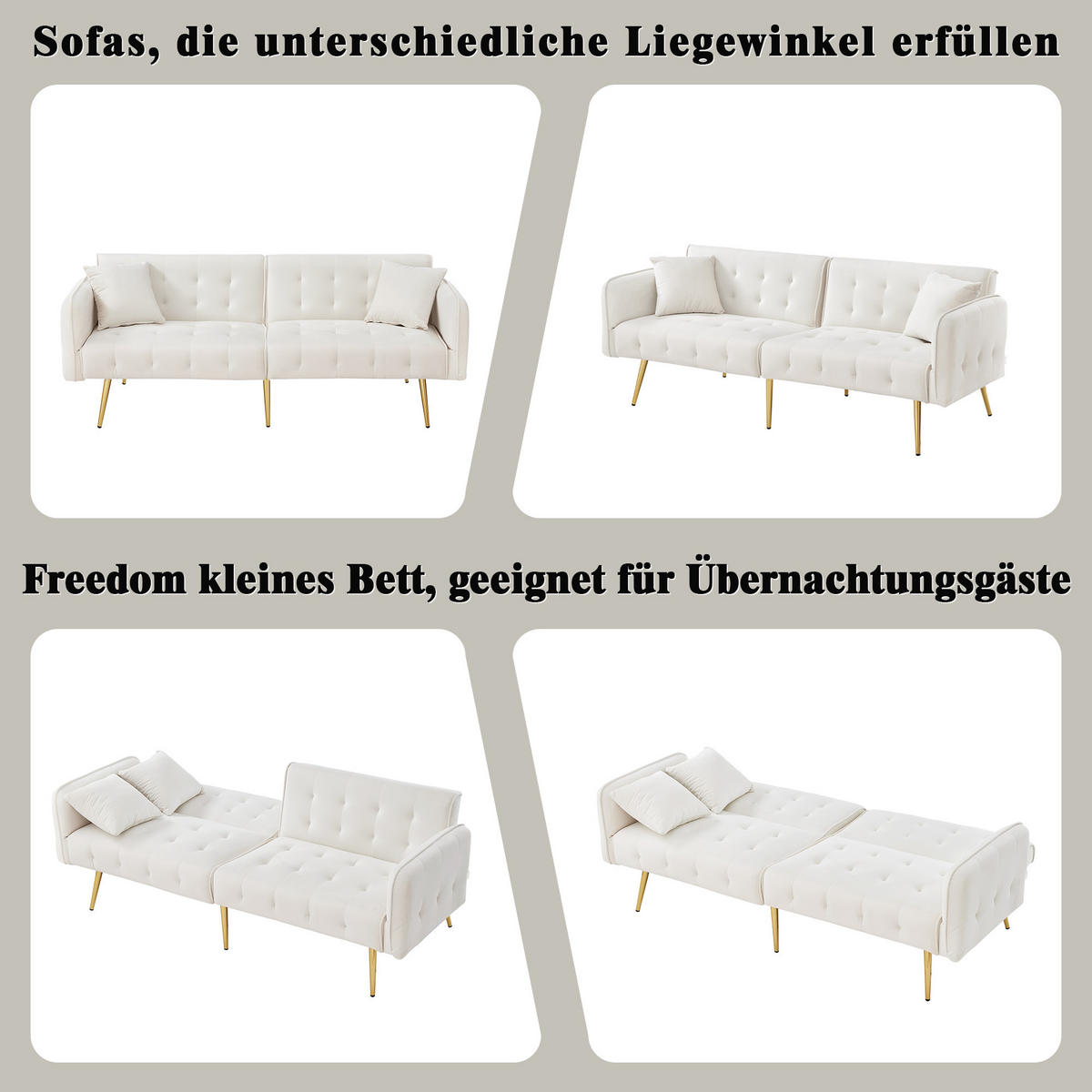 SCHLAFSOFA mit klappbaren Armlehnen und Metallfüßen - Beige, Textil (178/70/82cm) - Urban Meuble