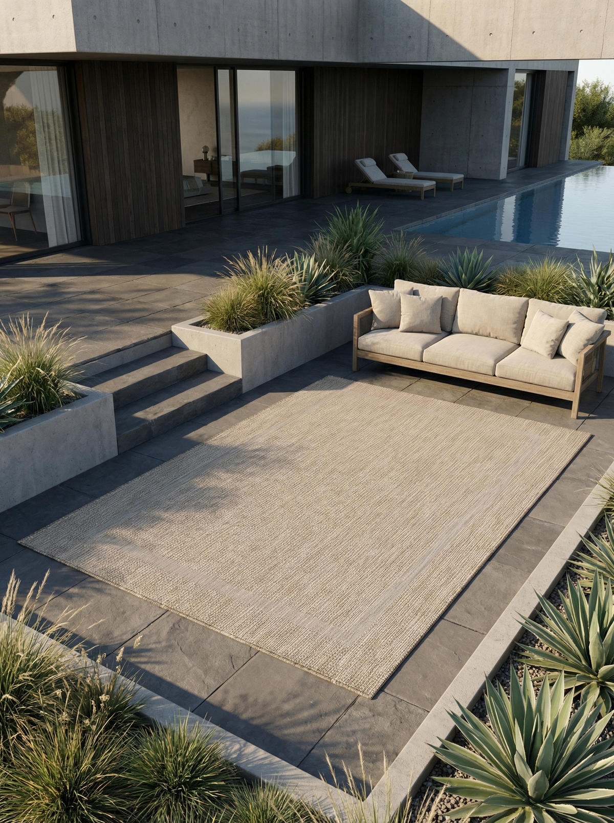 TEPPICH Outdoor Flachgewebe Uni-Design Polypropylen Balkon Beige Rechteckig 120x170 - Beige, Textil (120/170cm) - KADIMA DESIGN