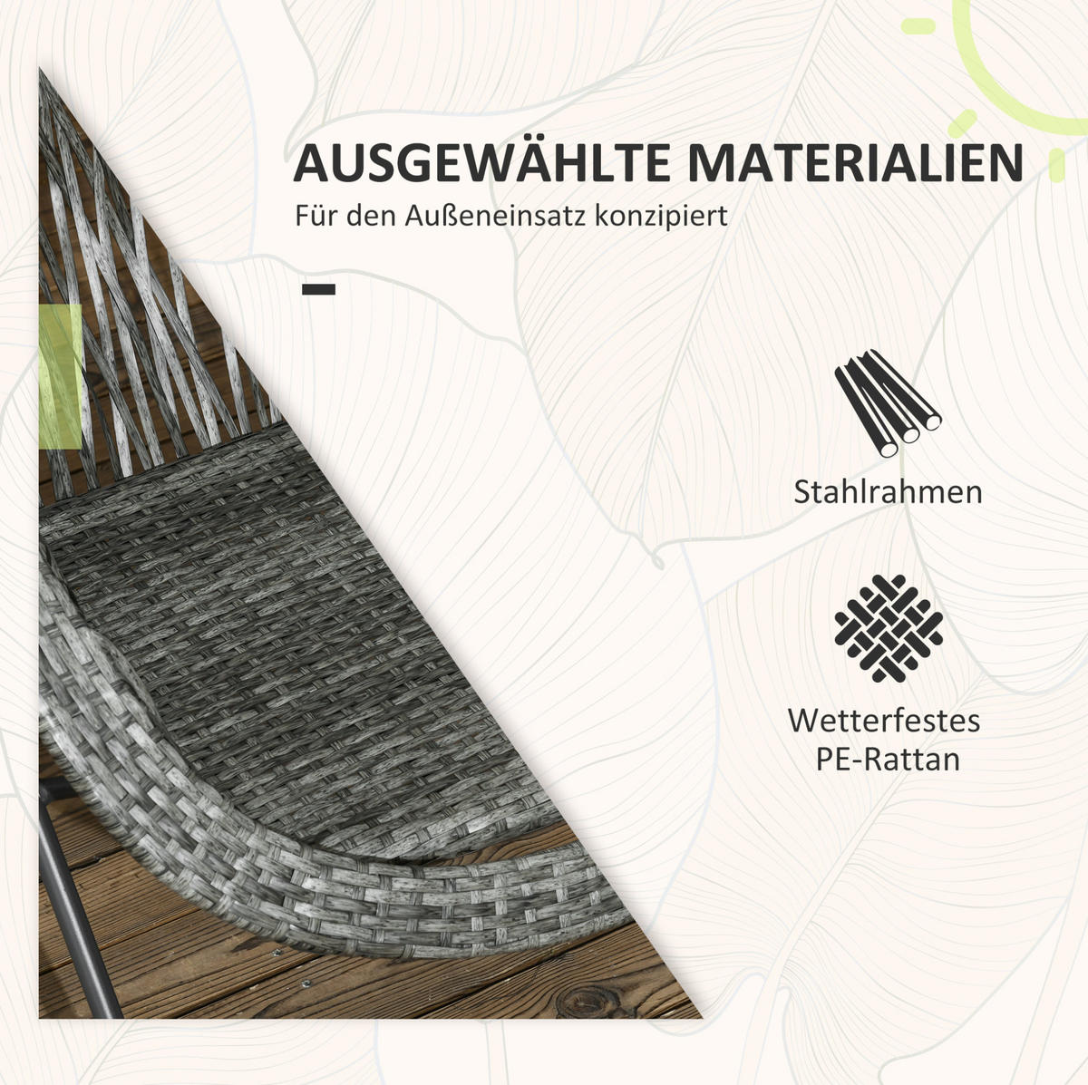 GARTENGARNITUR aus Rattan 77x76x78 cm Grau klappbar mit 2 Stühlen und rundem Tisch - Grau, Naturmaterialen - Modfu