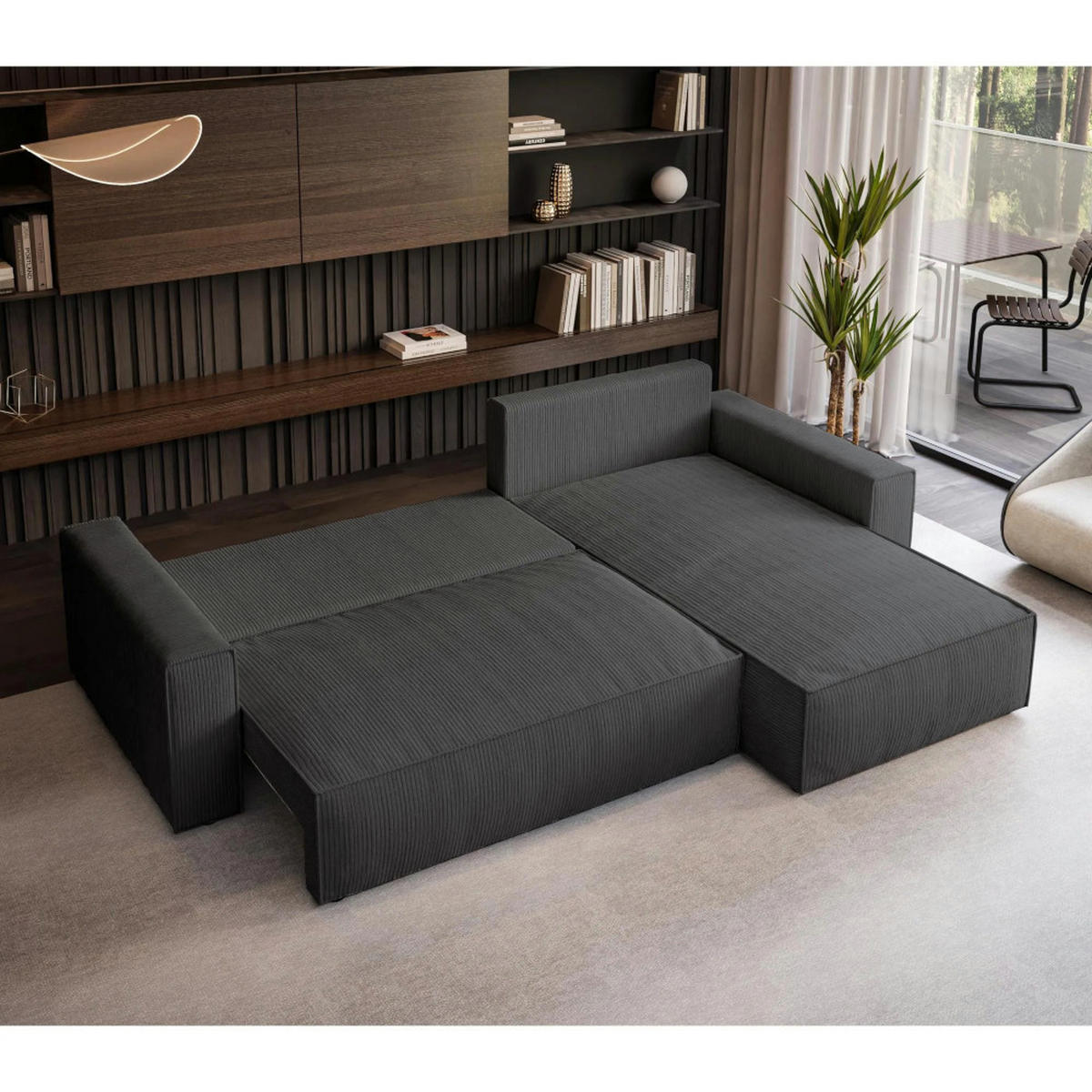 ECKSOFA Parys L Dunkelgrau - Dunkelgrau/Schwarz, Kunststoff/Textil (290/185cm) - Beautysofa