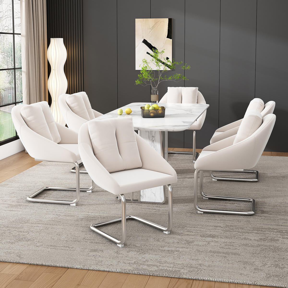 ESSZIMMERSTUHL 4 Stück Samt Drehbar Beige, Kissen, Luxus - Beige, Textil (57/82/59cm) - FLIEKS