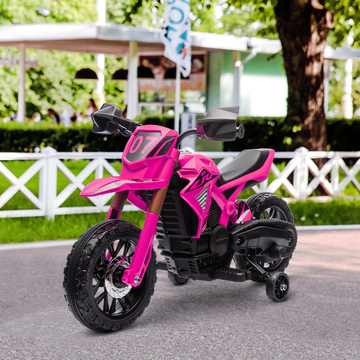 12V Elektro Kinder Motorrad, Kindermotorrad mit Stützrädern, bis 3 km/h Rosa - Rosa, Kunststoff (105/57/62cm) - AIYAPLAY