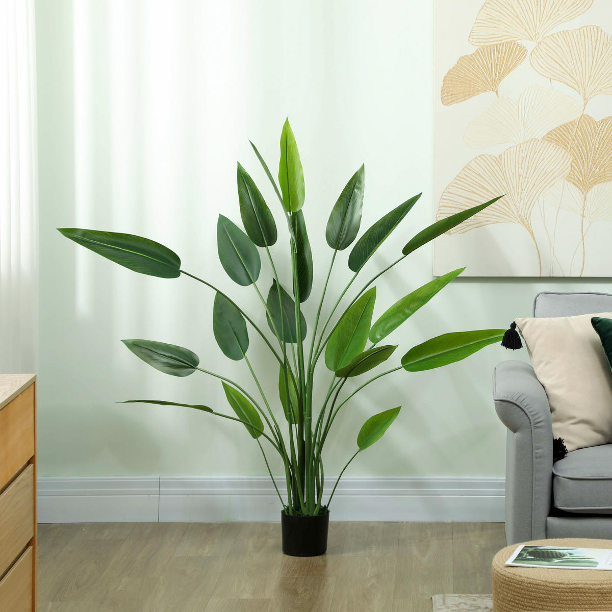 KUNSTPFLANZE, Paradiesvogelblume 140 cm, 20 Blätter & Topf, PE, PEVA & PP, dekorativ, Grün - Multicolor, Kunststoff (140cm) - FORIOUS