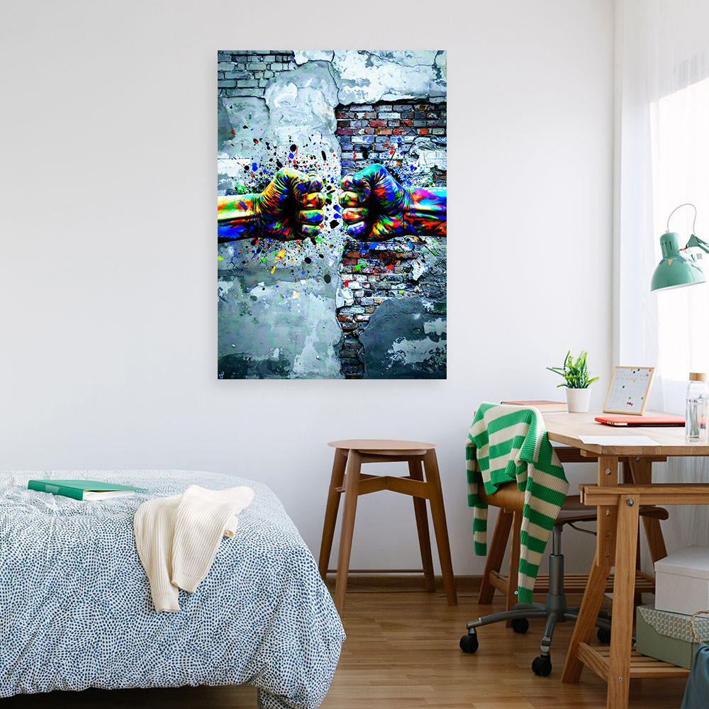 LEINWANDBILD Abstrakt Faust Graffiti Street Art 80x120cm - Grau, Textil (80/120cm) - Feeby