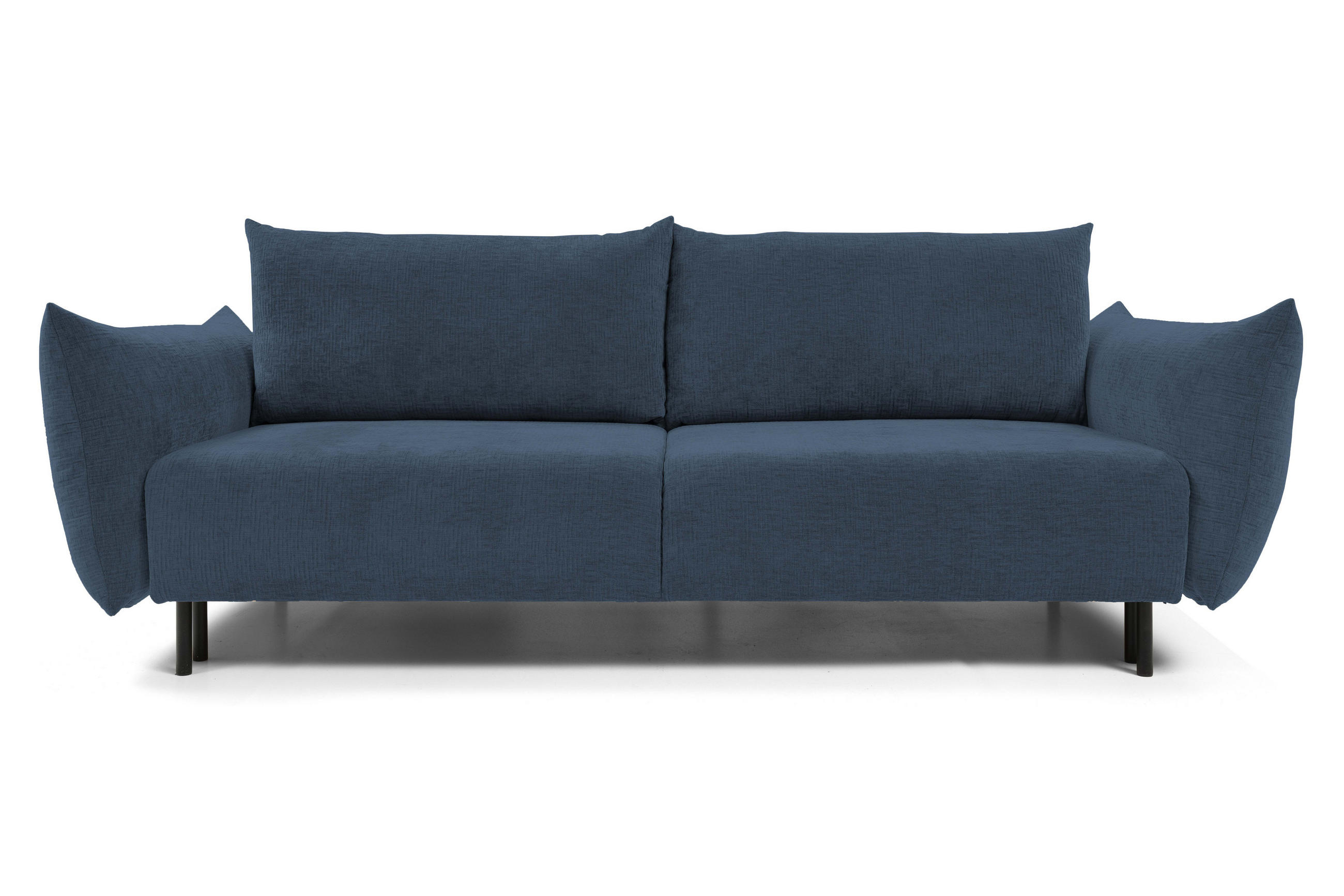 SOFA ADEL - Schlaffunktion Und Bettkasten, Wellenfederung, PUR-Schaum, Schwarze Metallfüße lose Rückenkissen, freistehend, 240x108x75 cm Forest green - Waldgrün, Holz/Textil (240/75/108cm) - DomoHome