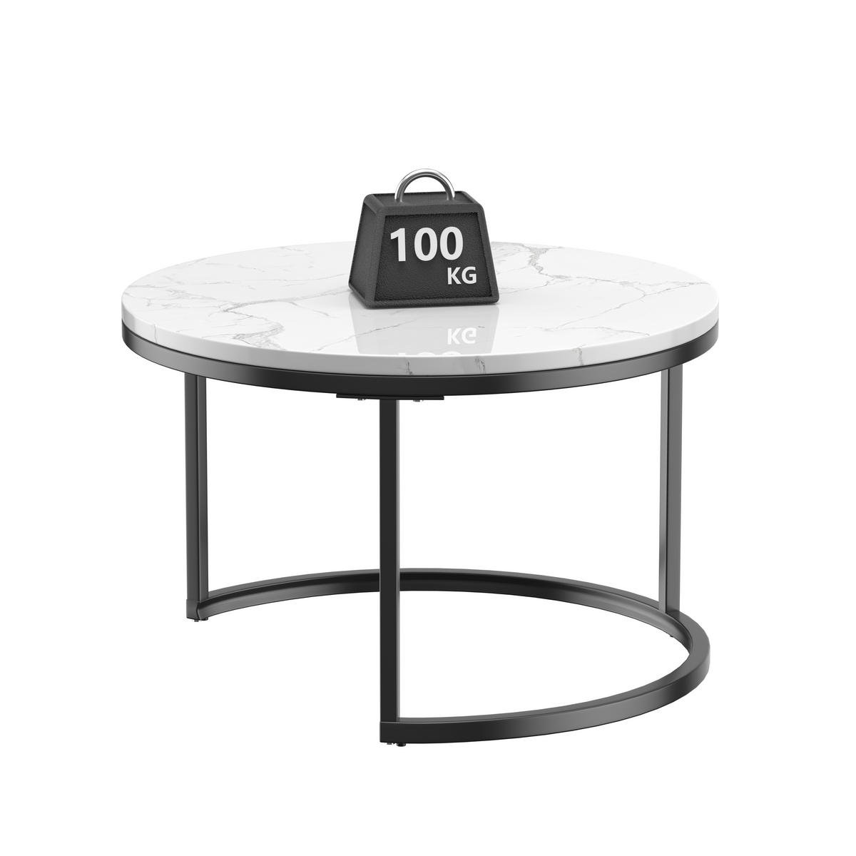 COUCHTISCH in Weiß/Schwarz Hitzebeständiger Wohnzimmertisch mit Marmor-Optik Platte Sofatisch mit Metallgestell - Schwarz, Holzwerkstoff/Metall (70/70/45cm) - STILVORA