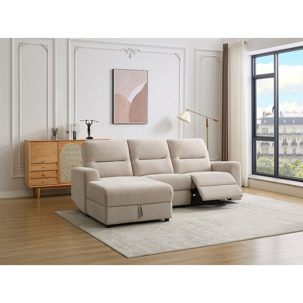 Thumbnail - Vente-Unique Eckrelaxsofa, Beige, Textil, Uni, 4-Sitzer, 1 Schubladen, 250x164 cm, Wohnzimmer, Sofas & Couches, Wohnland...